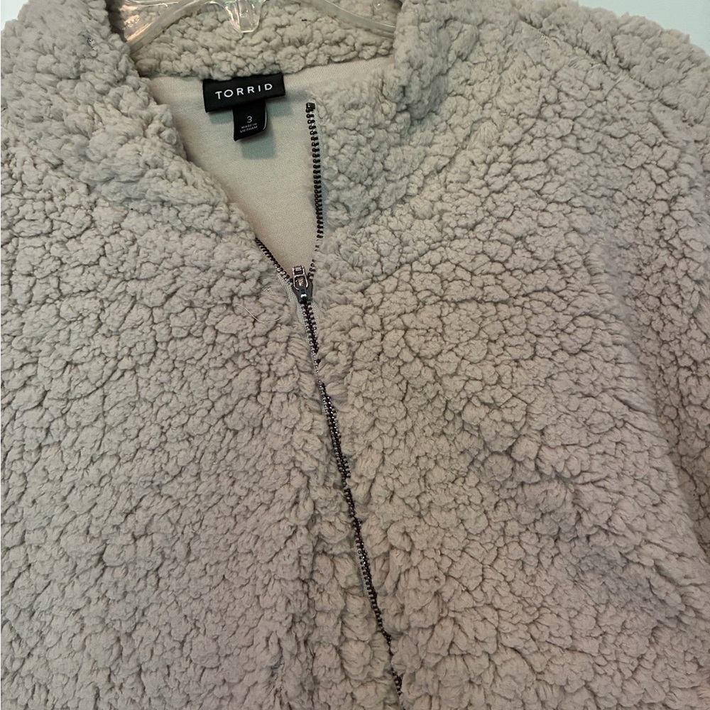 torrid Beige Plush Sherpa Half-Zip Jacket - Picture 2 of 4